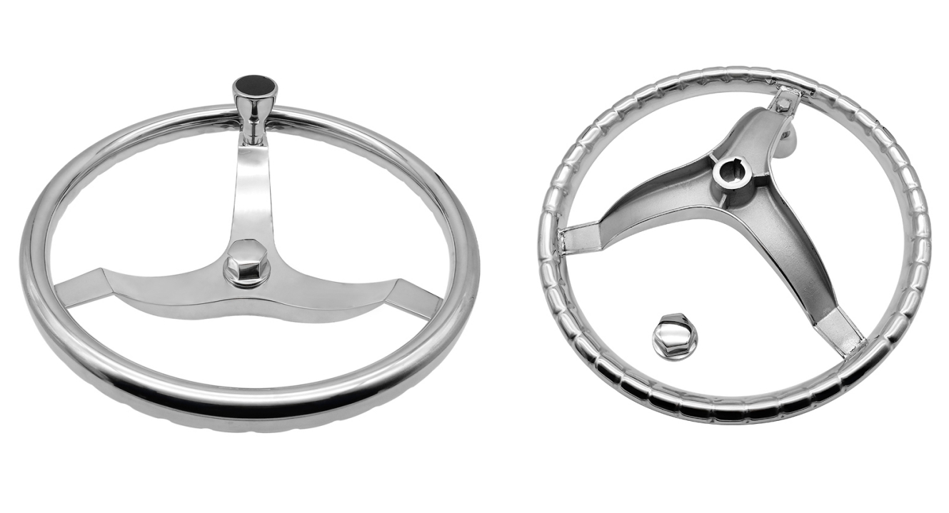 Roda kemudi perahu stainless steel dengan kenop hitam