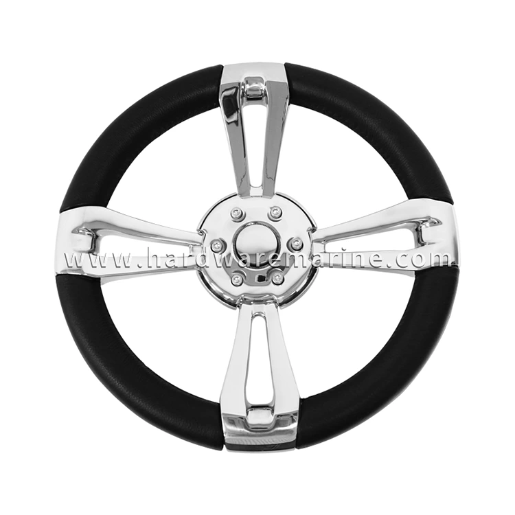 Roda kemudi 4-spoke marinir stainless steel dengan bungkus kulit